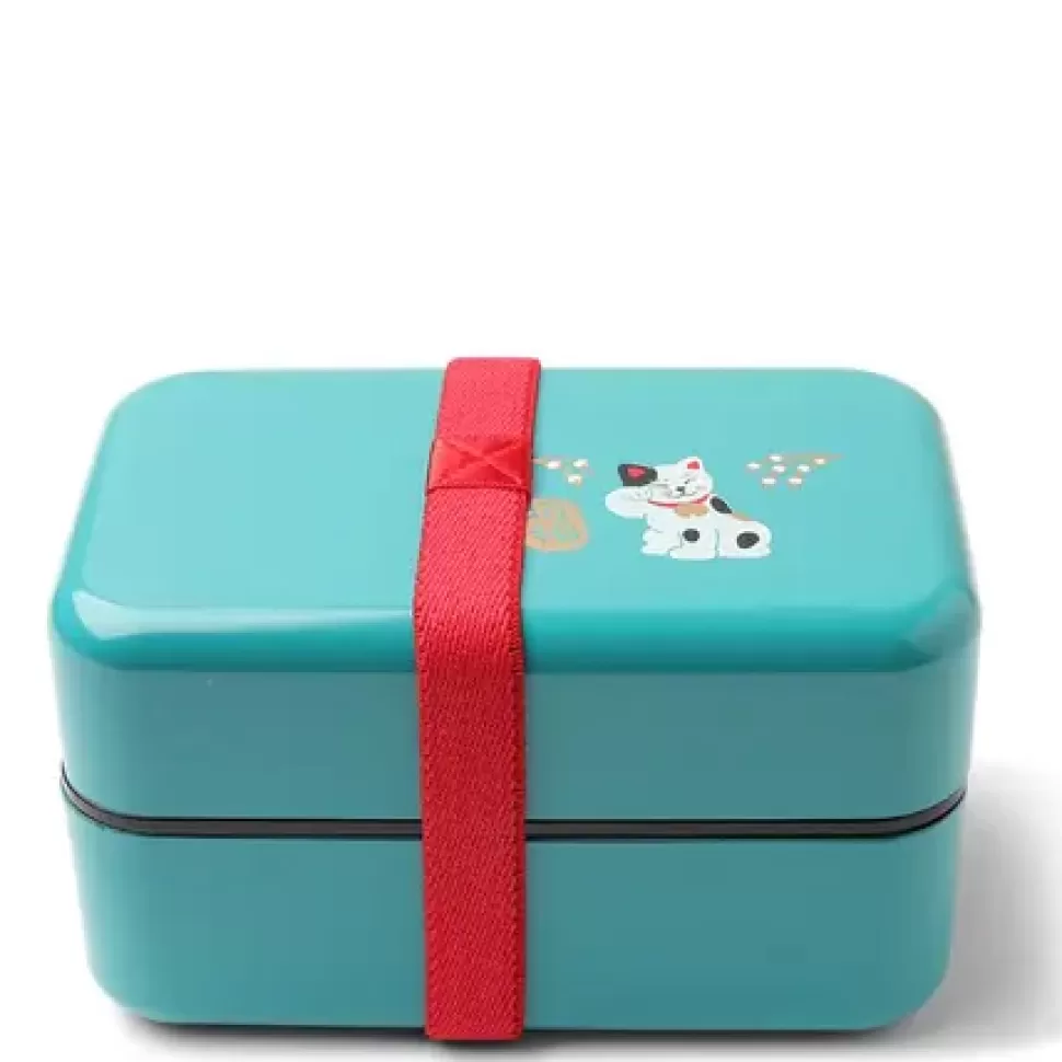 MIYA Company Bento Sets^Bento Box Fortune Cat Teal Blue