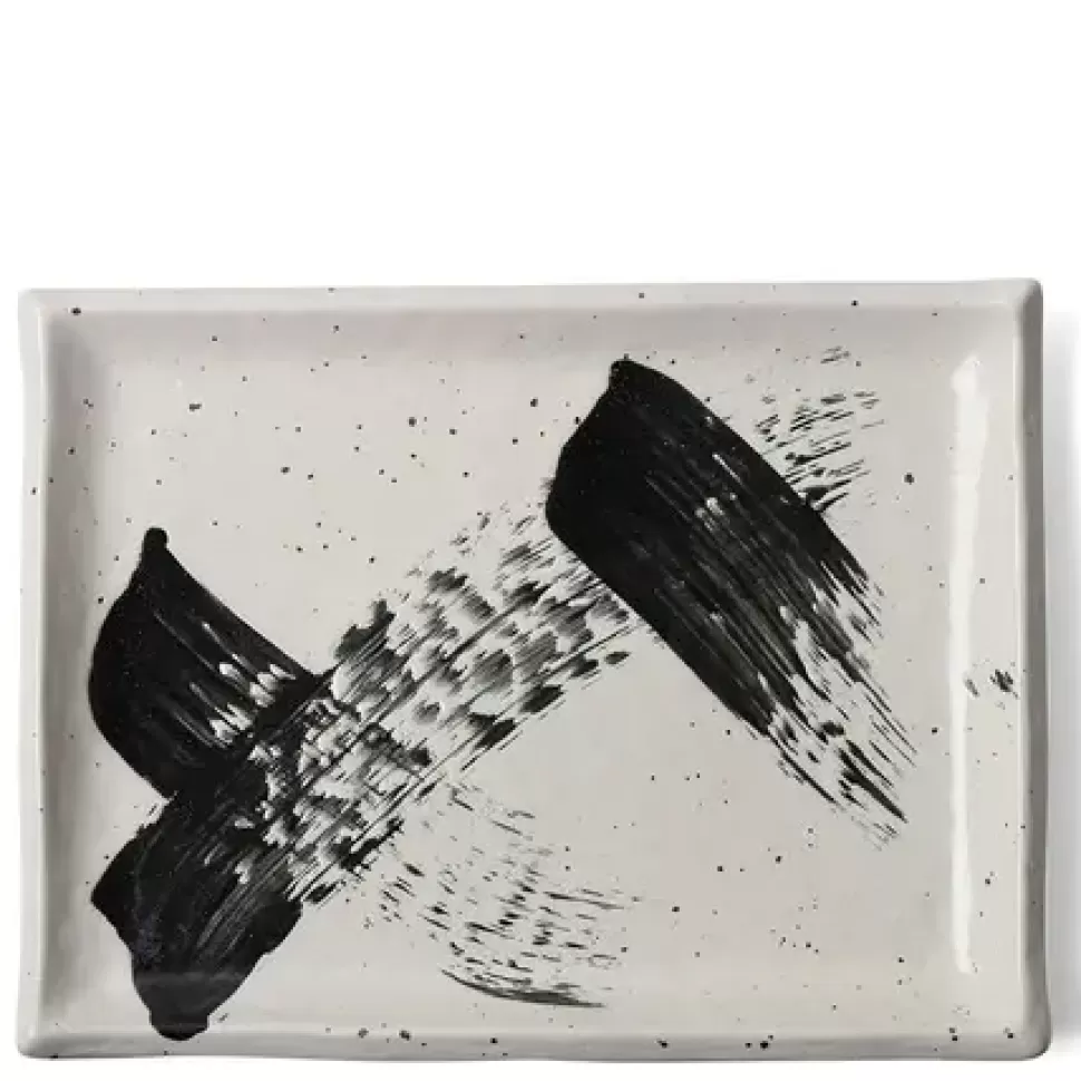 MIYA Company Serving Bowls & Plates^Black White Brush Rectangle Platter