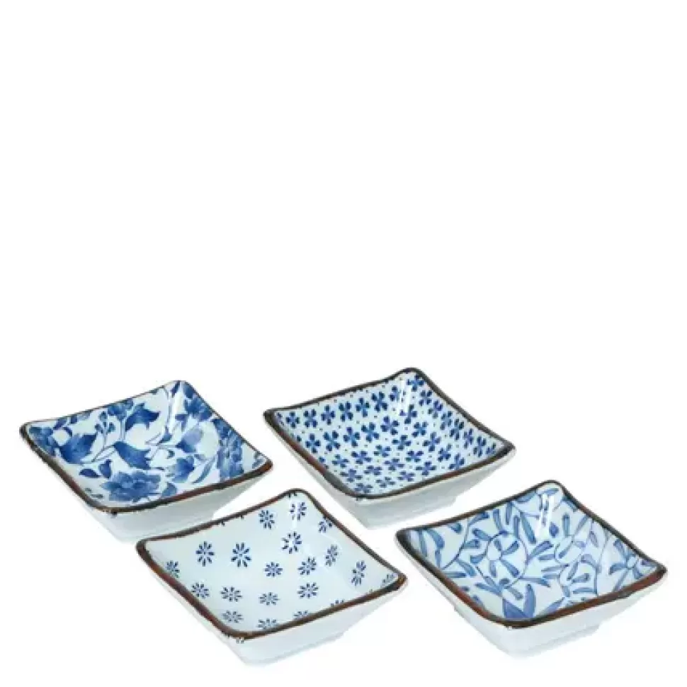 MIYA Company Sauce Dishes^Blue & White 3.25" Sq. Sauce Dish Set