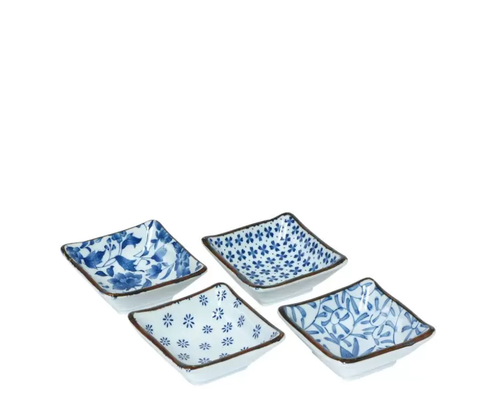 MIYA Company Sauce Dishes^Blue & White 3.25" Sq. Sauce Dish Set