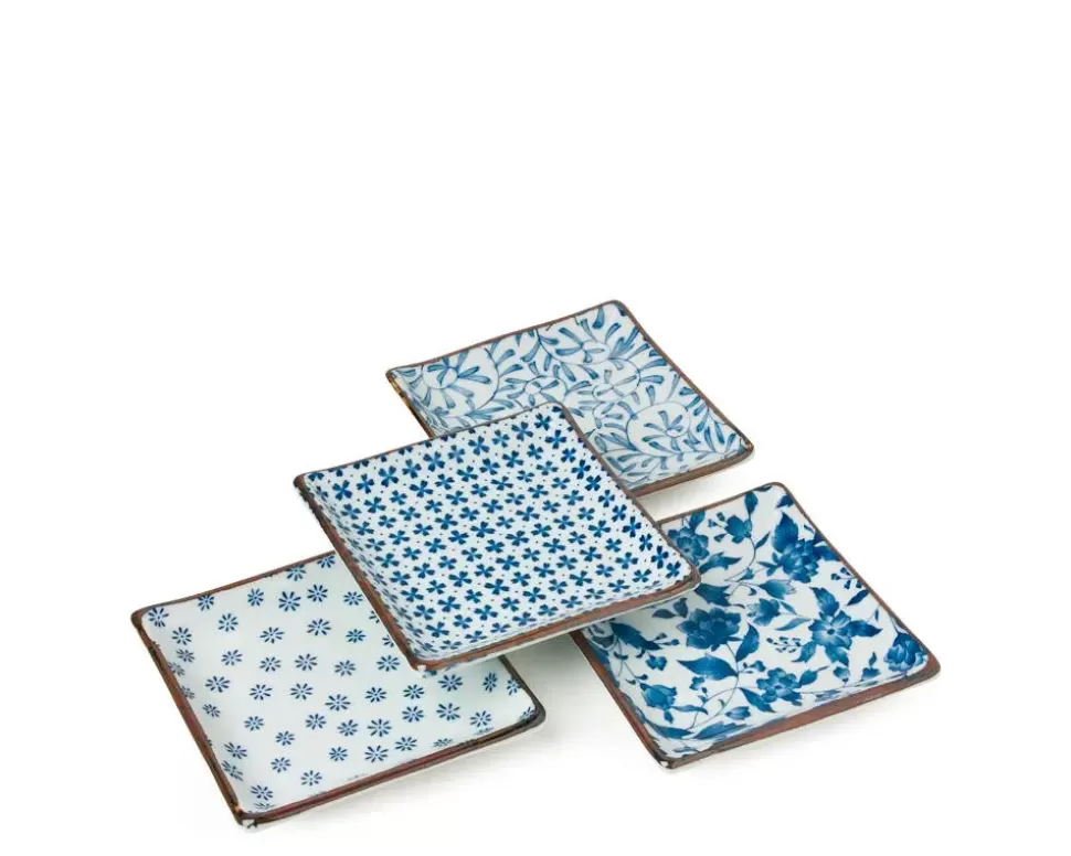 MIYA Company Plate Sets^Blue & White 5" Sq. Plate Set