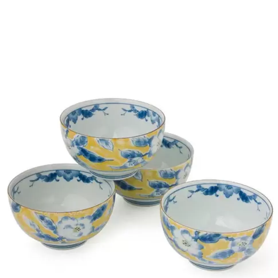 MIYA Company Bowl Sets^Blue Flower 5" Yellow Bowl Set