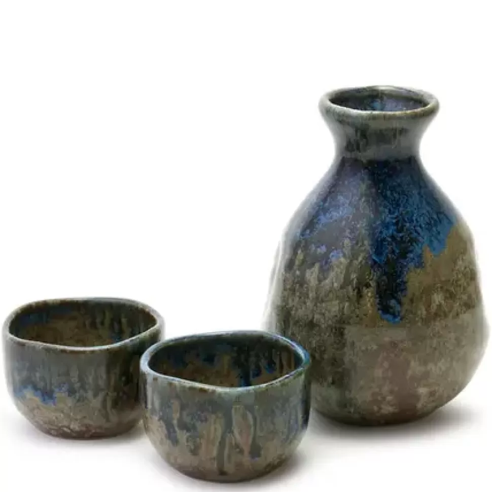 MIYA Company Sake Sets^Brown & Blue Glaze Sake Set