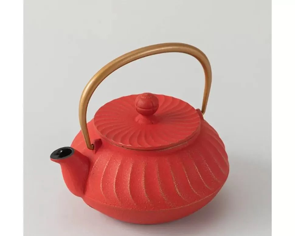 MIYA Company Teapots - Cast Iron^Cast Iron Teapot Red Wave Gold Handle