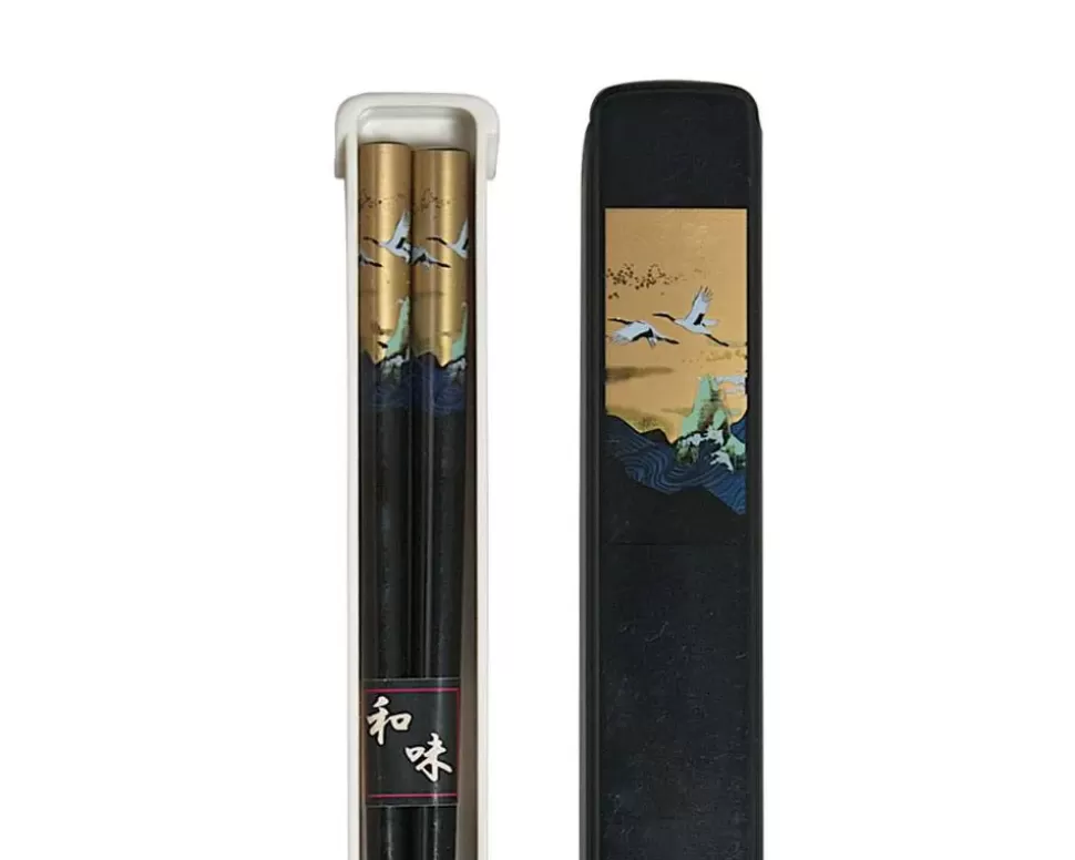 MIYA Company Chopsticks^Cranes Chopsticks With Case - Black