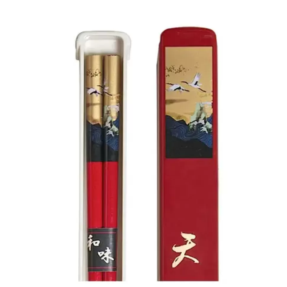 MIYA Company Chopsticks^Cranes Chopsticks With Case - Red