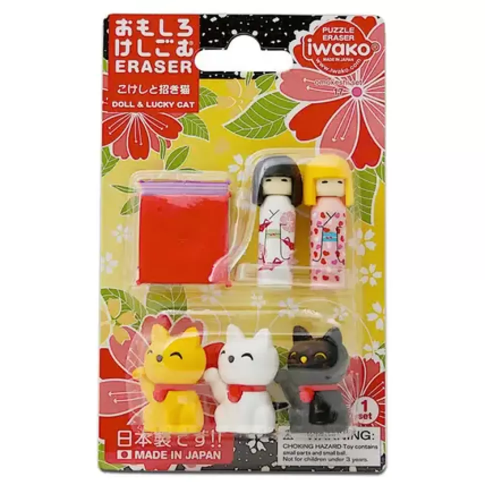 MIYA Company Figurines^Iwako Kokeshi Fortune Cat Eraser Pack At Miya