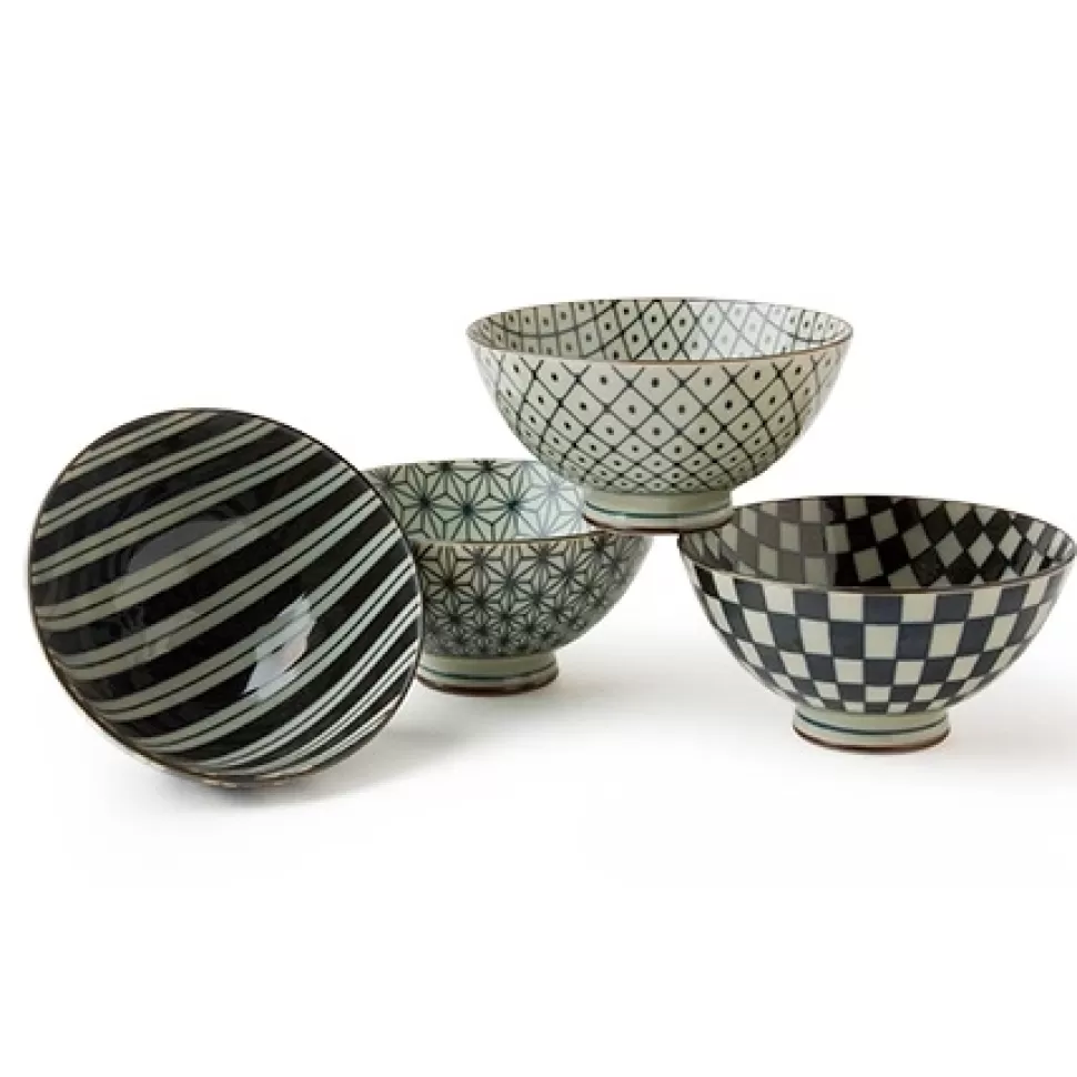 MIYA Company Bowl Sets^Retro Black & White 4.5" Rice Bowl Set