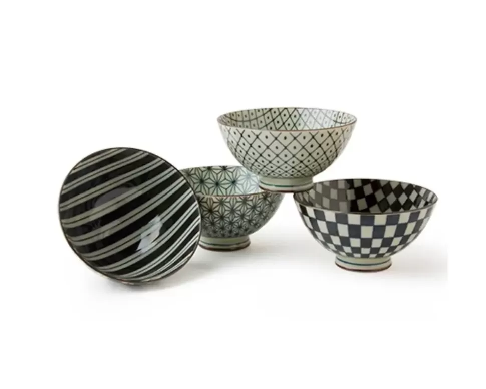 MIYA Company Bowl Sets^Retro Black & White 4.5" Rice Bowl Set