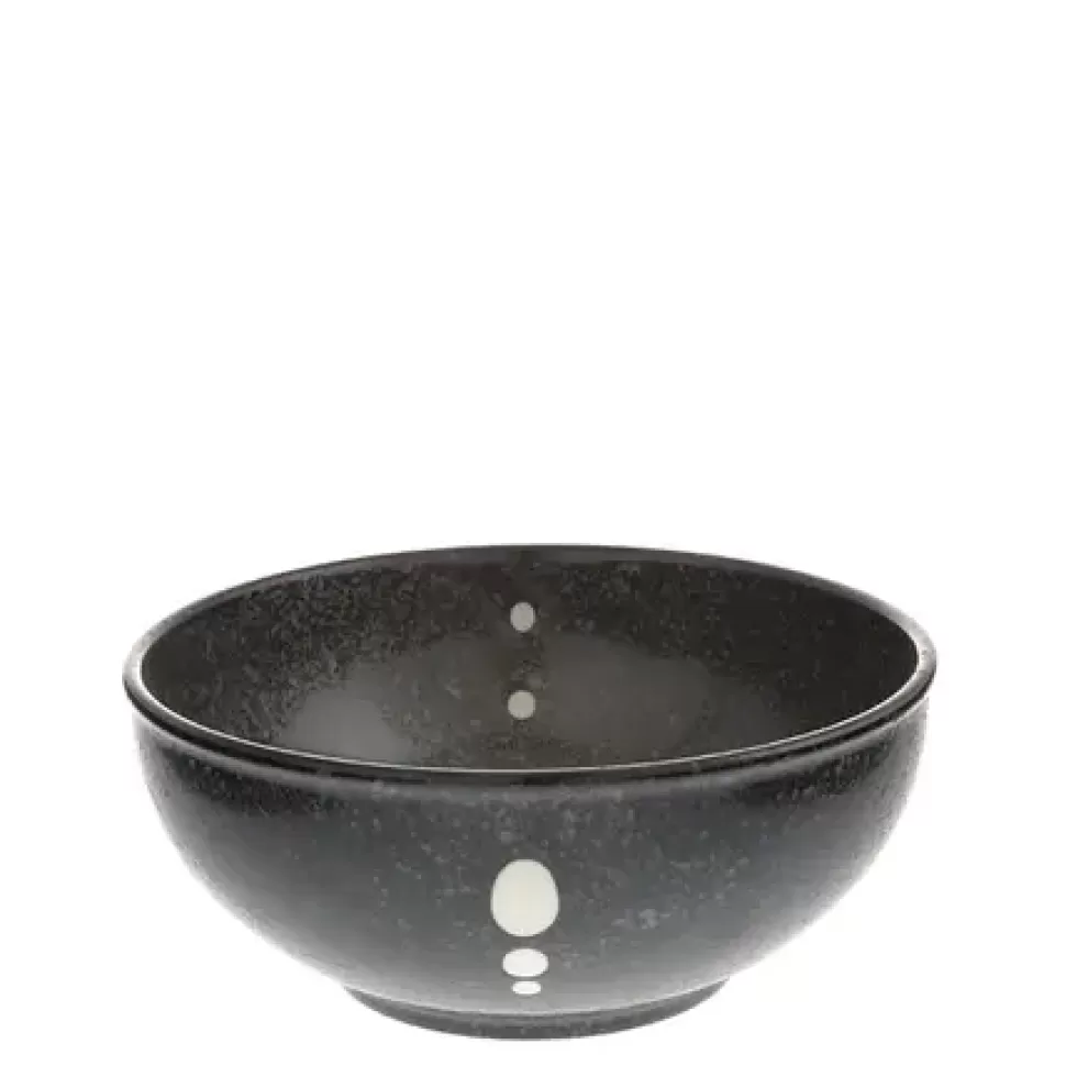 MIYA Company Medium Bowls^Satin Black White Dots 6-1/4" Bowl