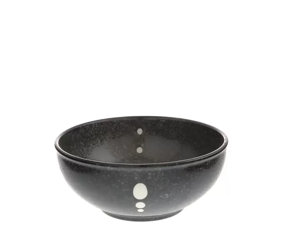 MIYA Company Medium Bowls^Satin Black White Dots 6-1/4" Bowl