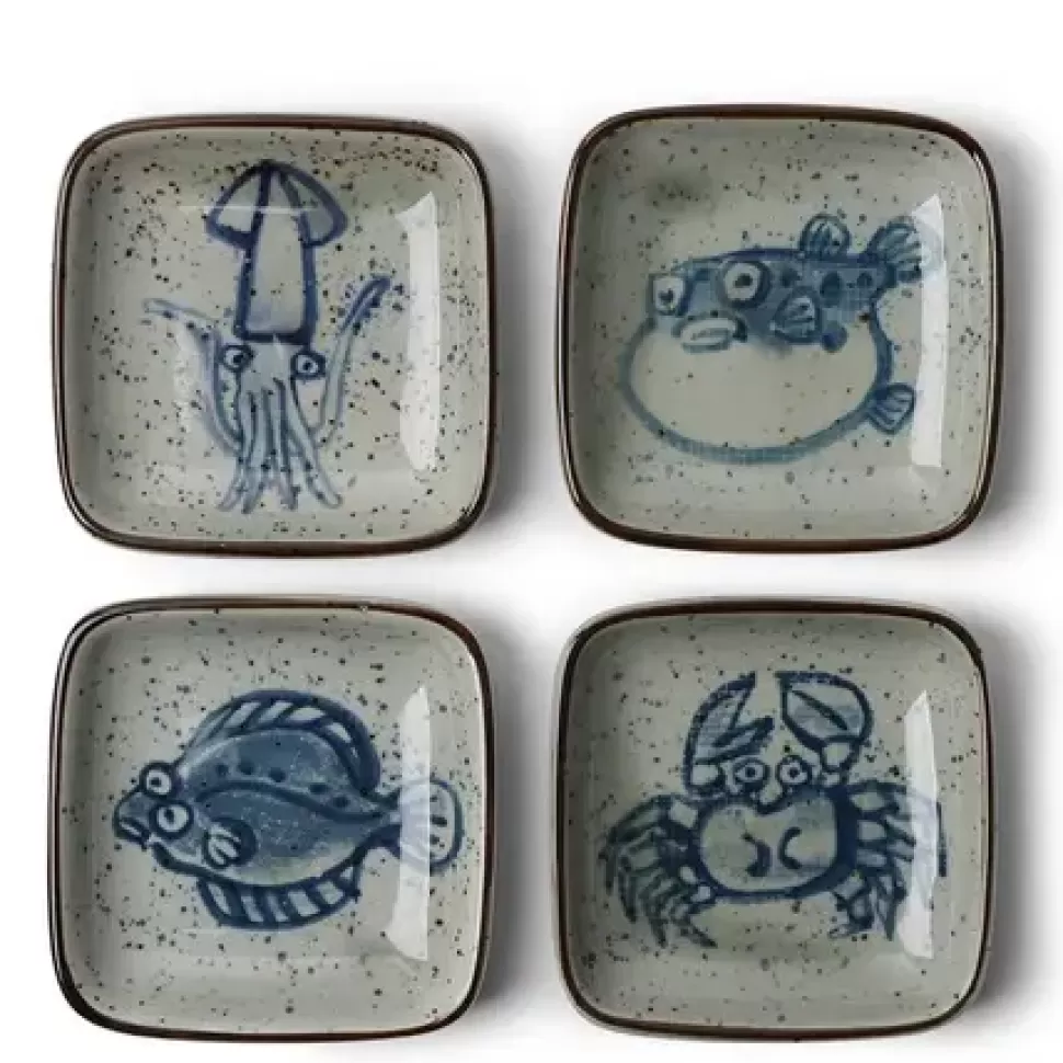 MIYA Company Fish^Sauce Dish 3.5" Sea Life Set/4