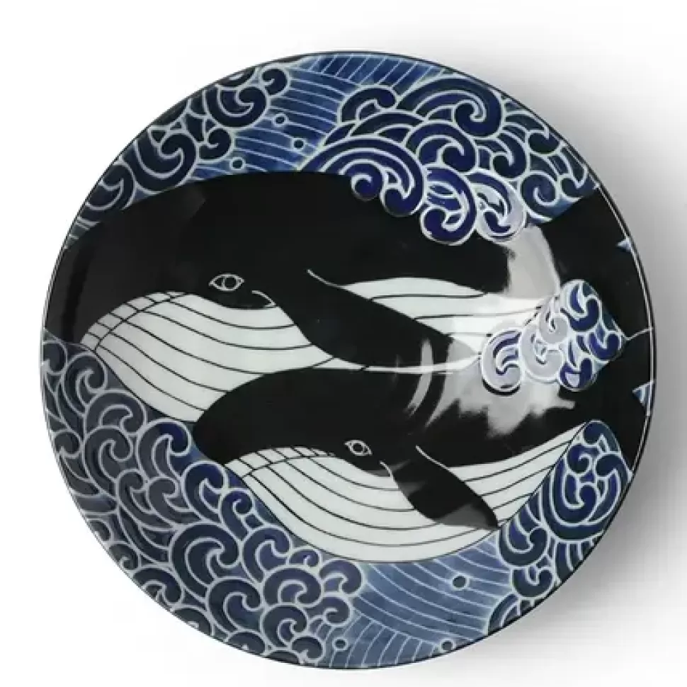 MIYA Company Bowls^Shallow Bowl Blue Whale Waves 8-1/2"