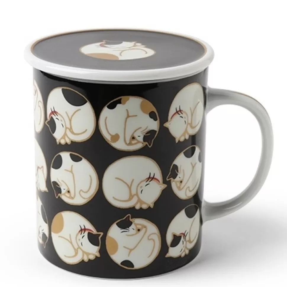 MIYA Company Cups/Mugs^Sleepy Cat 8 Oz. Lidded Mug - Black