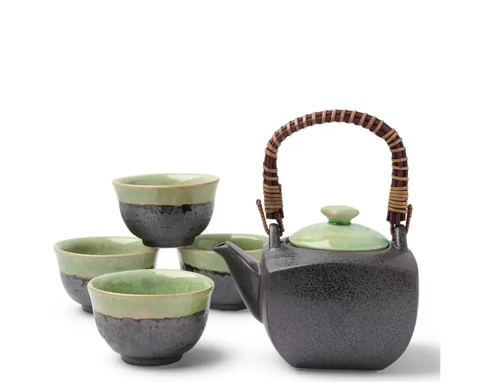 MIYA Company Tea Sets - Ceramic^Tea Set Bronze/Jade Square