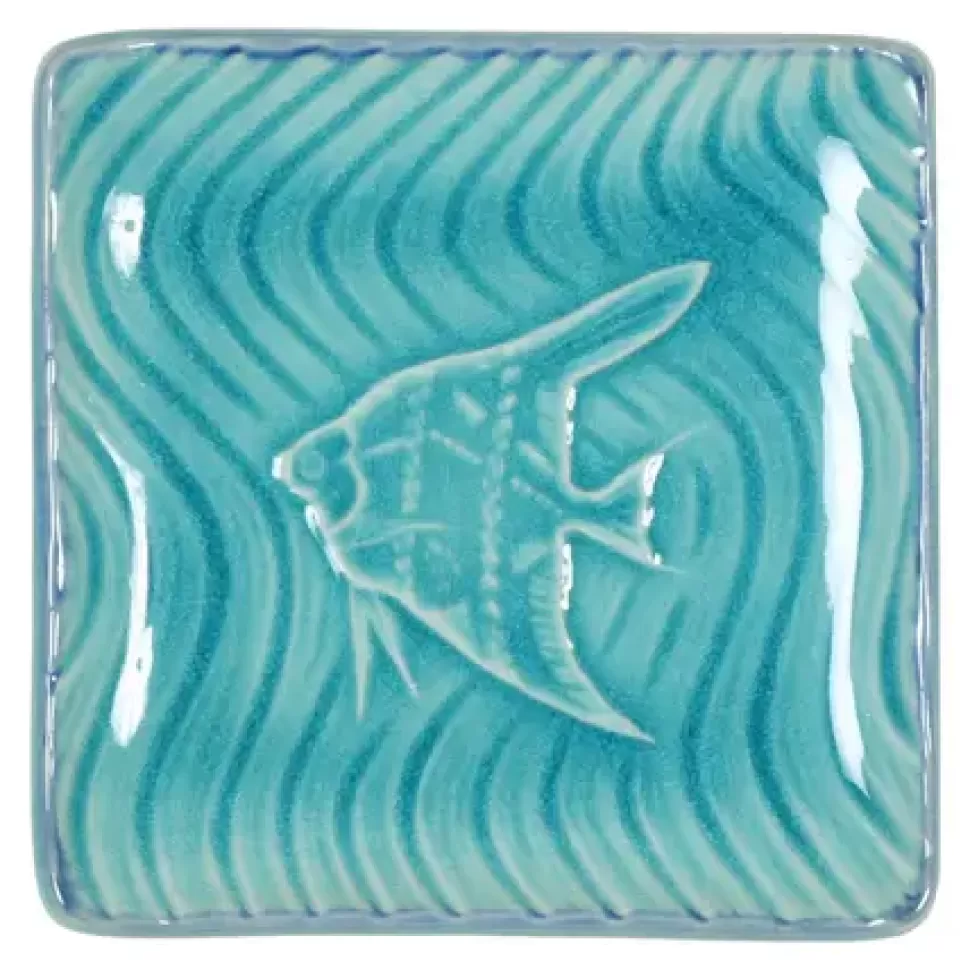 MIYA Company Fish^Turquoise Blue Fish 4.5" Sq. Plate